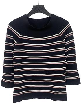 C6104外贸新款女装冰丝条纹上衣韩版修身显瘦七分袖套头针织衫