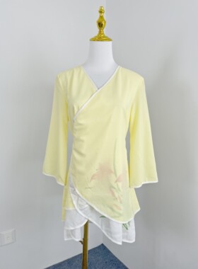 J2051多色可选复古双层棉麻上衣2025女装手绘花朵中国风汉服禅服
