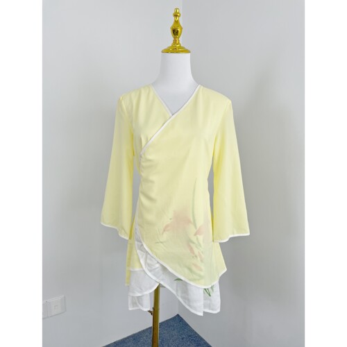 J2051多色可选复古双层棉麻上衣2025女装手绘花朵中国风汉服禅服