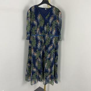 J3143夏季新款连衣裙时尚洋气中老年夏装女装雪纺碎花长连衣裙