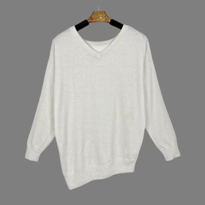 C6126日单新款女装圆领亮丝长袖针织衫不规则下摆宽松小众毛衣