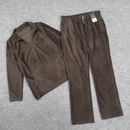 J4004秋季新款女装灯芯绒长袖长裤两件套时髦坑条休闲百搭套装