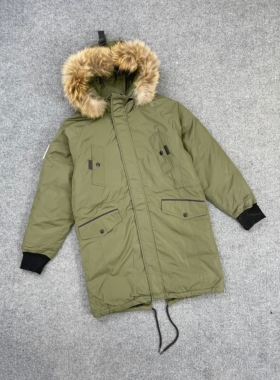 J2105冬季新款大毛领中长款羽绒服男女休闲连帽派克服白鸭绒外套