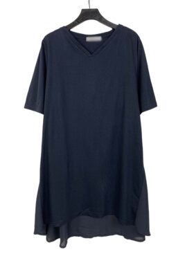 E3149日单新款女装雪纺拼接薄款透气上衣设计感V领短袖中长款T恤