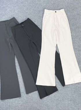 B5008日单新款后松紧腰女士显瘦微喇裤春秋高腰通勤休闲裤长裤