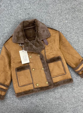 K1047皮毛一体女外套2025冬季新款加绒保暖双排扣翻领毛毛上衣