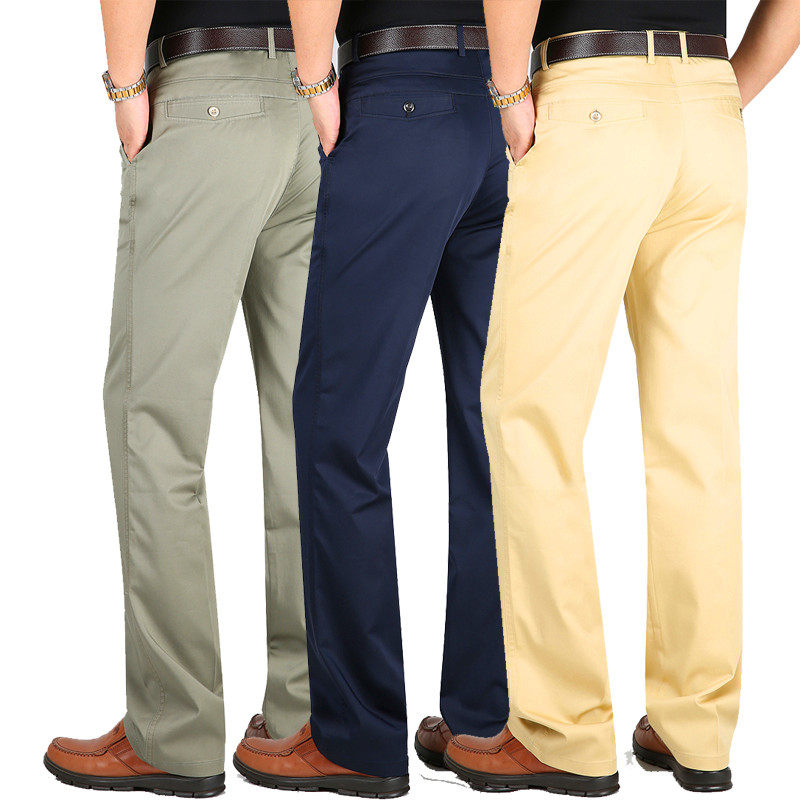 虎都男士休闲裤秋冬季中高腰直筒西裤中老年宽松棉爸爸装深档长裤