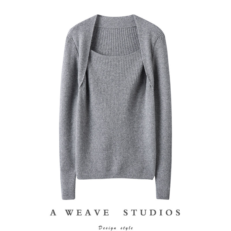 气质好吸睛~显瘦方领坑条羊绒衫女圆领纯羊绒毛衣针织打底衫秋冬
