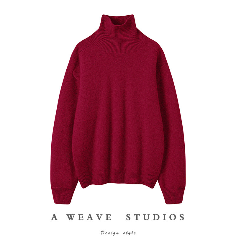 太爱了！耀眼的一件红色羊绒衫高领毛衣宽松加厚套头纯羊绒针织衫,女装/女士精品,羊绒衫,淘宝优惠券,粉丝福利购,淘宝优惠卷