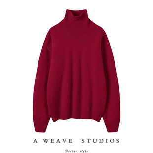 高领毛衣宽松加厚套头纯羊绒针织衫 一件红色羊绒衫 耀眼 太爱了