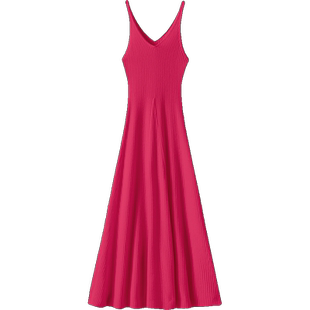 气质女神范~神仙色白色V领吊带羊绒连衣裙伞裙女长款羊绒衫