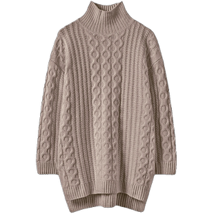 精致太好穿了~半高领羊绒衫女100纯山羊绒加厚宽松中长款毛衣女冬