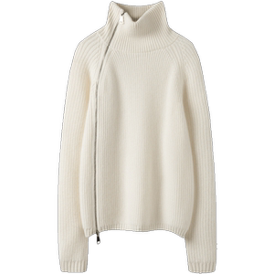 MRF〓绒+〓男女同款粗针重磅加厚斜拉链立领纯山羊绒衫女毛衣春