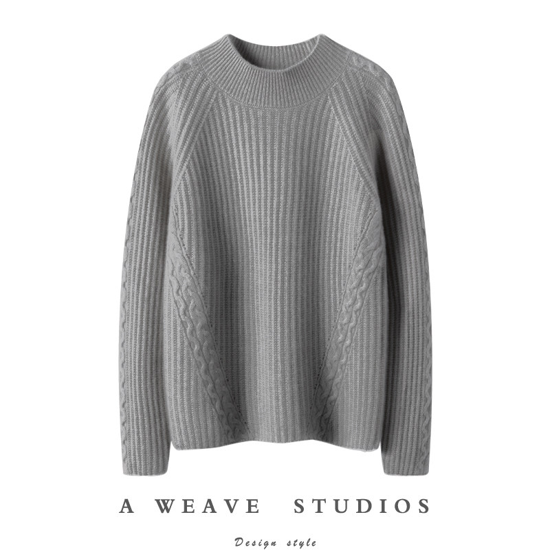 疯狂腔调王品~加厚羊绒衫女100纯山羊绒半高领宽松纯羊绒毛衣