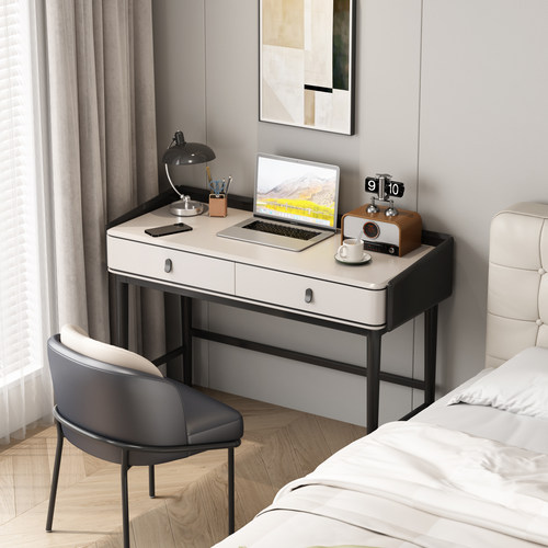 奶油风实木书桌卧室小户型书桌床边家用桌高级感桌子现代简约