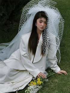 新款大网格蓬蓬头纱夸张样片头饰长款主婚纱超仙新娘影楼摄影旅拍