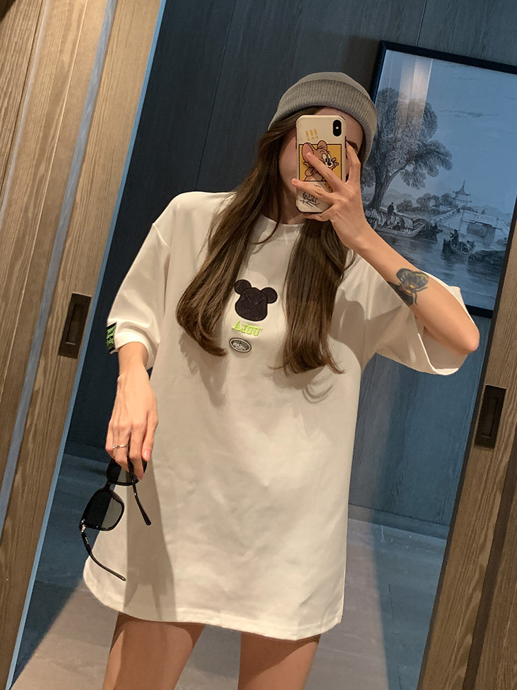 뚱뚱한 자매 티셔츠 여성 반팔 루즈 한 디자인 세련된 슬림 베어 패턴 핫 걸 풀오버 탑 인 트렌디 한 여름