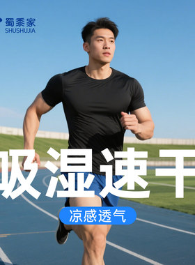 CoolMax蜀黍家T恤男短袖夏季速干圆领透气冰丝黑色体恤训练健身衣