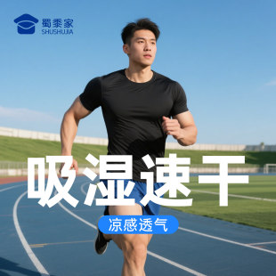 CoolMax蜀黍家T恤男短袖夏季速干圆领透气冰丝黑色体恤训练健身衣