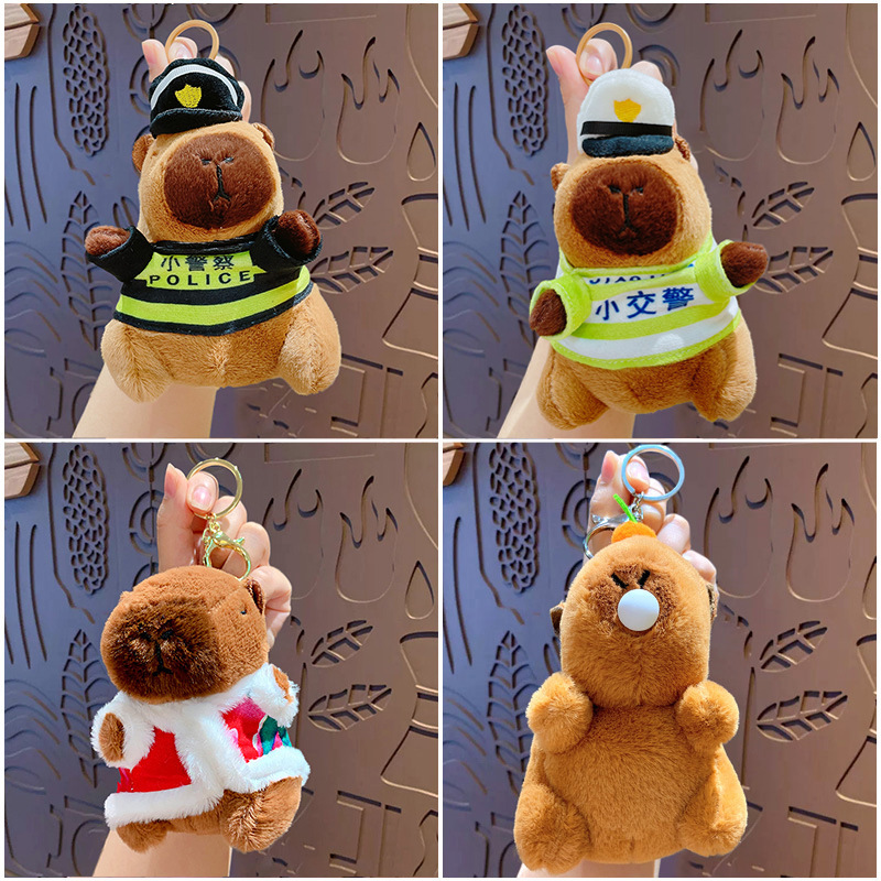 卡通毛绒卡皮巴拉吹泡泡钥匙扣公仔挂件情侣书包钥匙链挂饰小礼品