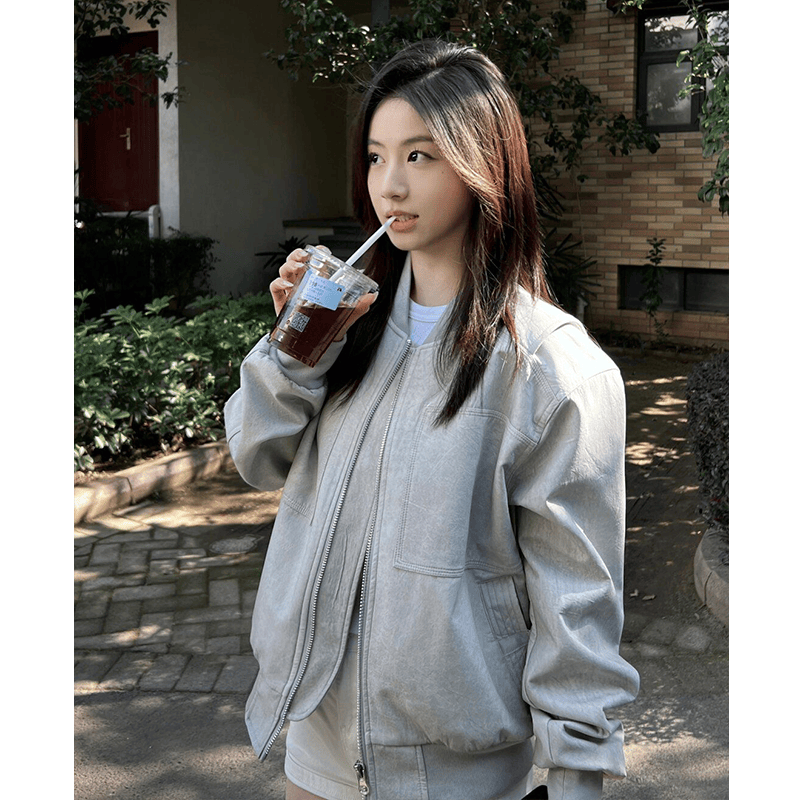 美式复古vintage棒球服外套女秋季设计感小众宽松工装夹克上衣ins
