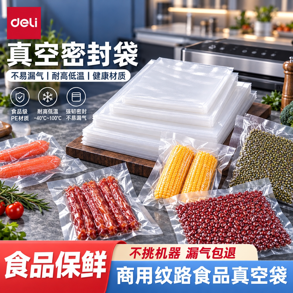 得力纹路真空食品袋商用专用真空包装袋食品级家用封口机密封保鲜