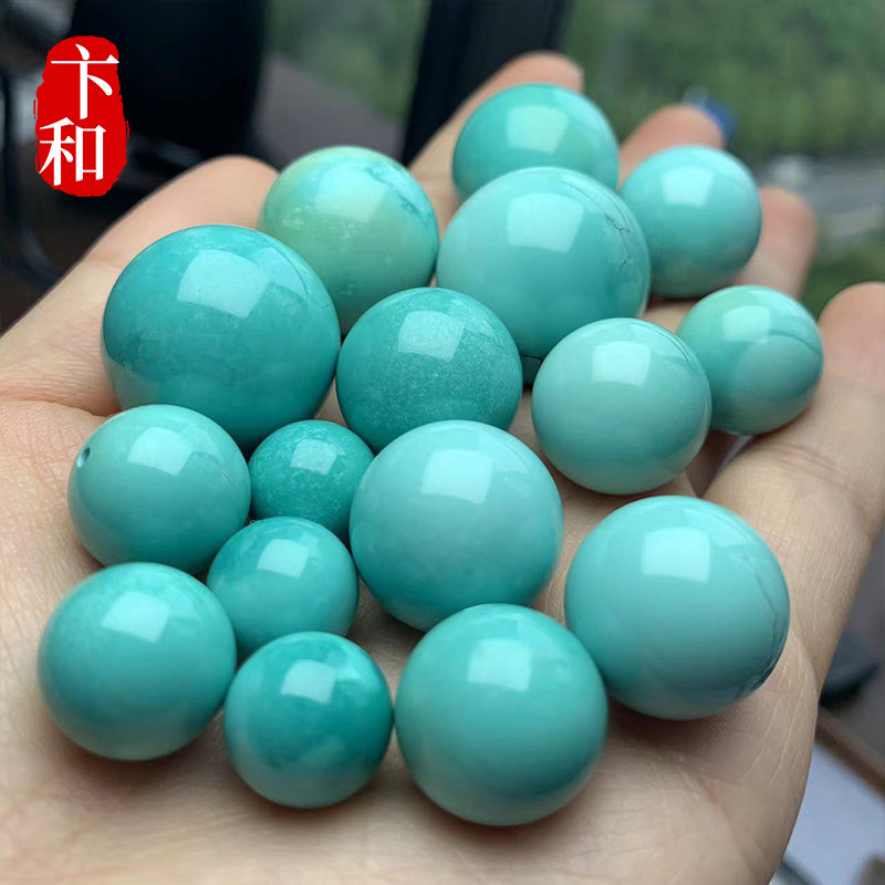 湖北原矿绿松石圆珠散珠手串手链天然高瓷高蓝佛珠老型珠桶珠配饰