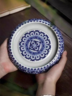 景德镇仿古泥陶瓷青花宝相茶承壶承干泡台养壶垫盖碗托盘茶道配件