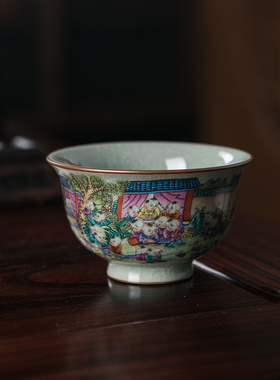 景德镇陶瓷器百子图满工重工粉彩主人杯压手杯品茗杯普洱茶杯特价