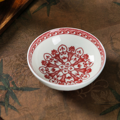 景德镇复古宝相花雕花陶瓷盖碗