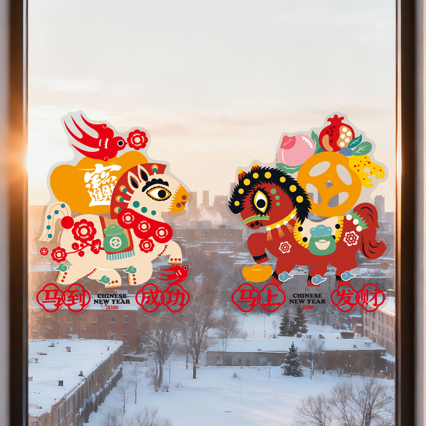 亨勒新年装饰马到成功玻璃贴纸