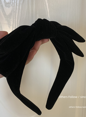 【Follow】韩国东大门同款天鹅绒高颅顶黑色蝴蝶结发箍女复古宽边