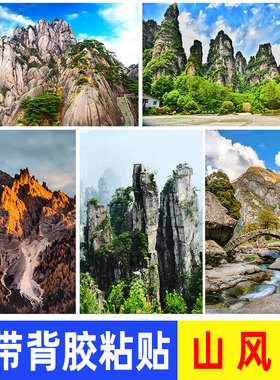 泰山黄山风水镇宅背有靠山图贴画