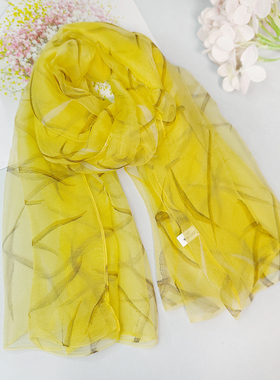 黄色真丝小丝巾女士印花多功能护颈桑蚕丝小围巾春秋夏季防晒纱巾