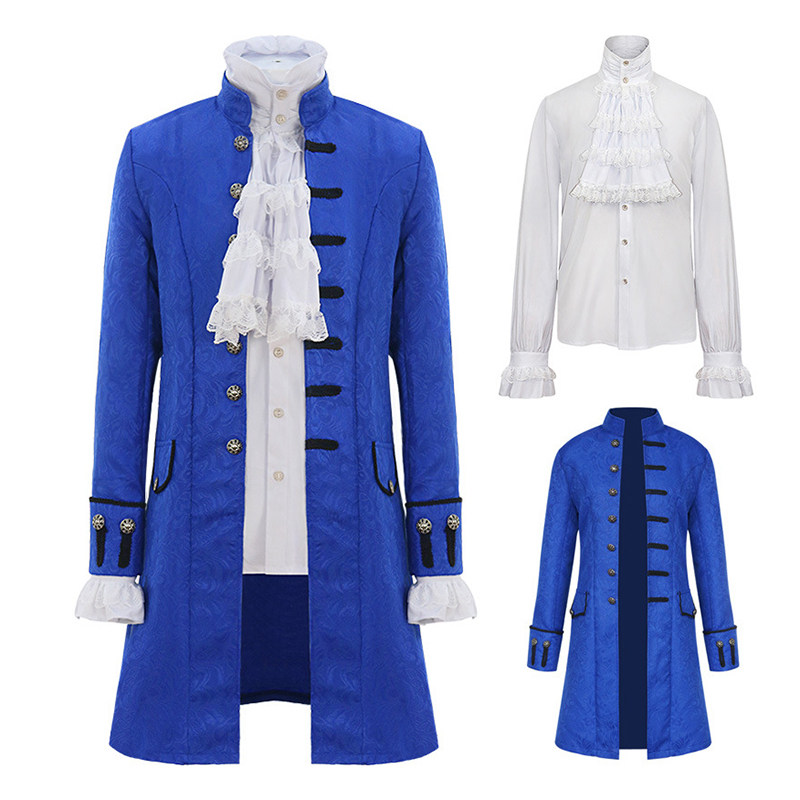 新款欧美男士大衣纯色时尚蒸汽朋克复古立领外套文艺复兴时期衬衫