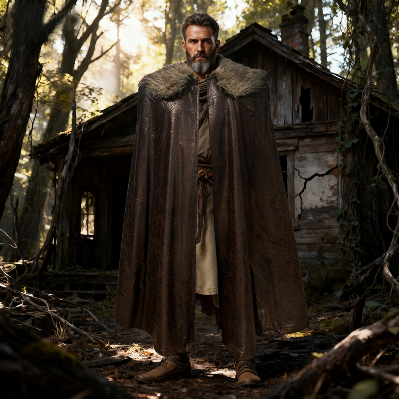 中世纪男士角色毛领披风大衣