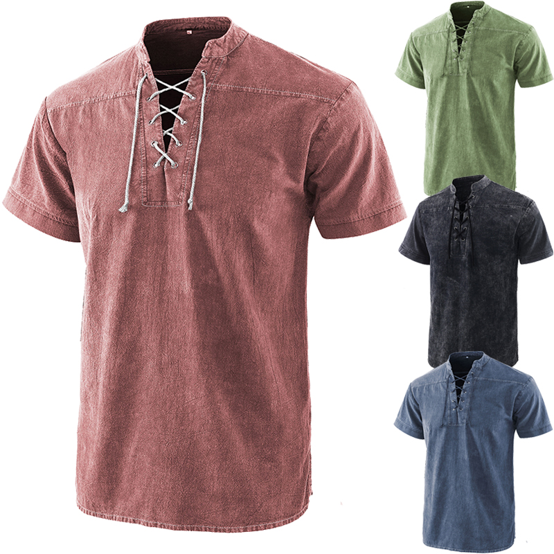 复古中世纪男士表演服领口绑带