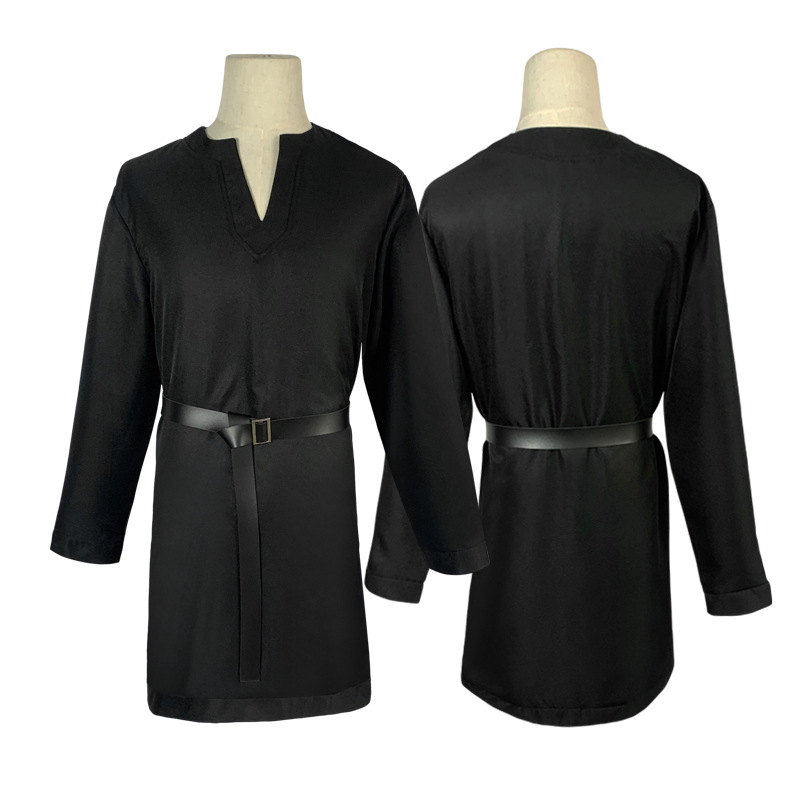 中世纪复古骑士服长袖V领T恤cosplay服欧美男士演出服舞台表演服