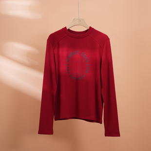 冬季新款南油欧货百搭洋气挂饰字母马印花加绒长袖T恤