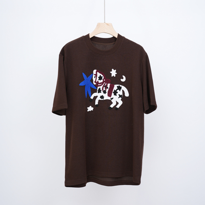 治愈系【马上来“财”】羊毛人棉立体毛巾绣短袖T恤