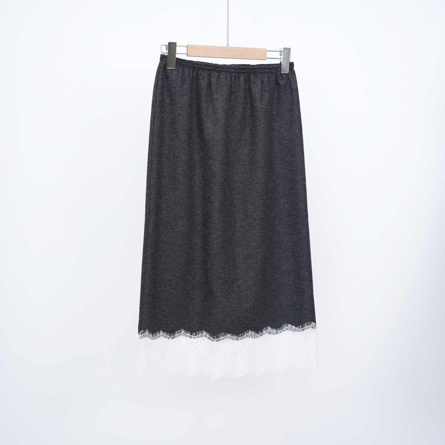 法式香风极简轻奢高级通勤休闲裙女羊毛蕾丝拼色松紧腰直筒半裙