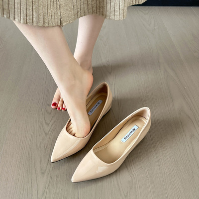 小香风裸色尖头平底女鞋