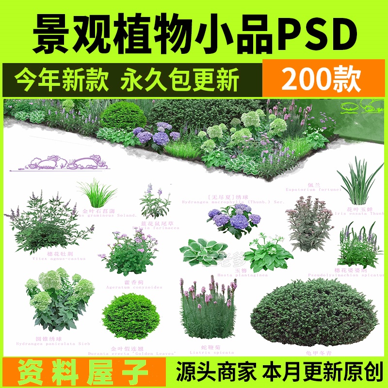 庭院花园花卉花草ps 园林花境植物景观造景组合小品素材库psd免抠