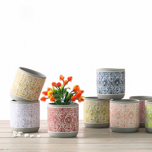 红陶土欧式扑克纹理工艺透气花盆