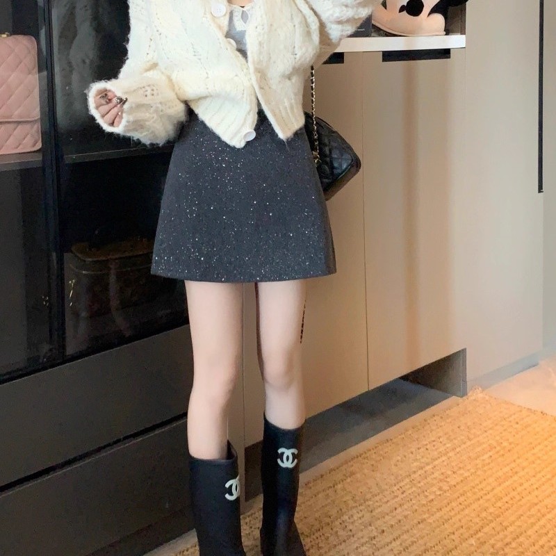 大码女装亮片毛呢半身裙