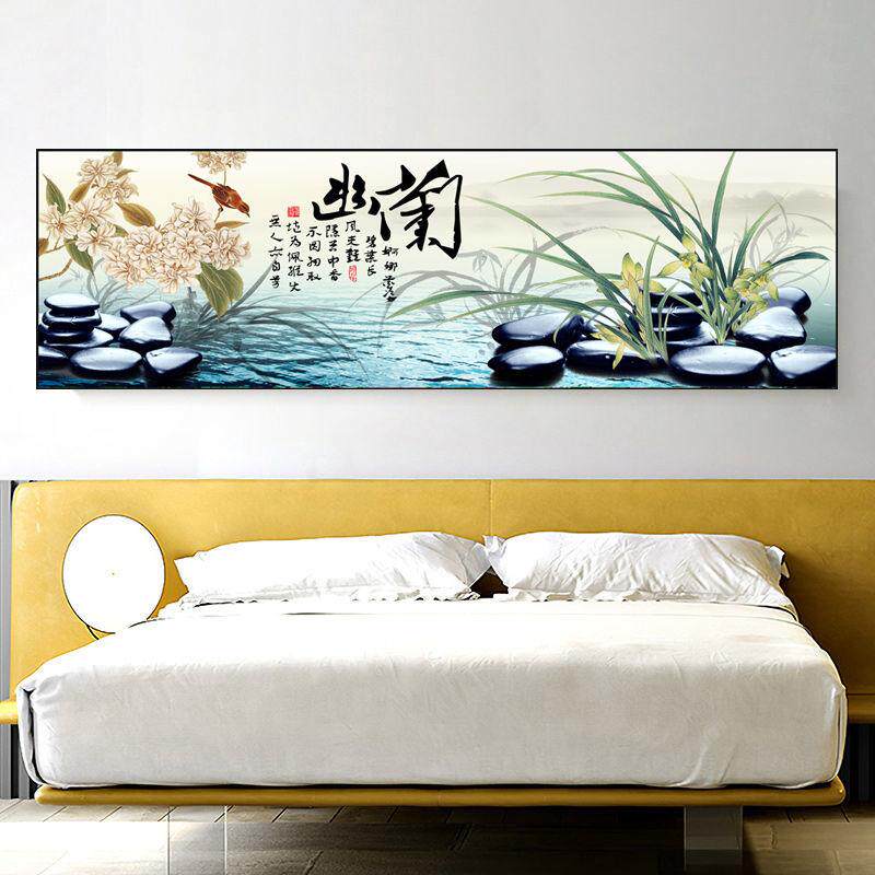 新中式房间卧室床头画墙面免打孔兰花墙贴客厅沙发背景墙装饰画