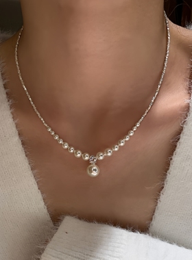 925银王妃贝珠珍珠碎银项链ins小众轻奢简约百搭设计闺蜜女友礼物