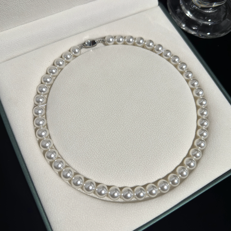 S925银元宝扣施家珍珠澳白色项链串珠轻奢感气质颈链礼物