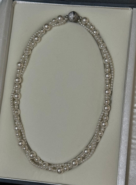 高端贝珠双层缠绕麻花磁吸扣满钻珍珠项链强光冷白叠戴锁骨链女