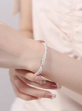 S92银双层珍珠碎银子手链女轻奢小众精致感重工串珠缠绕